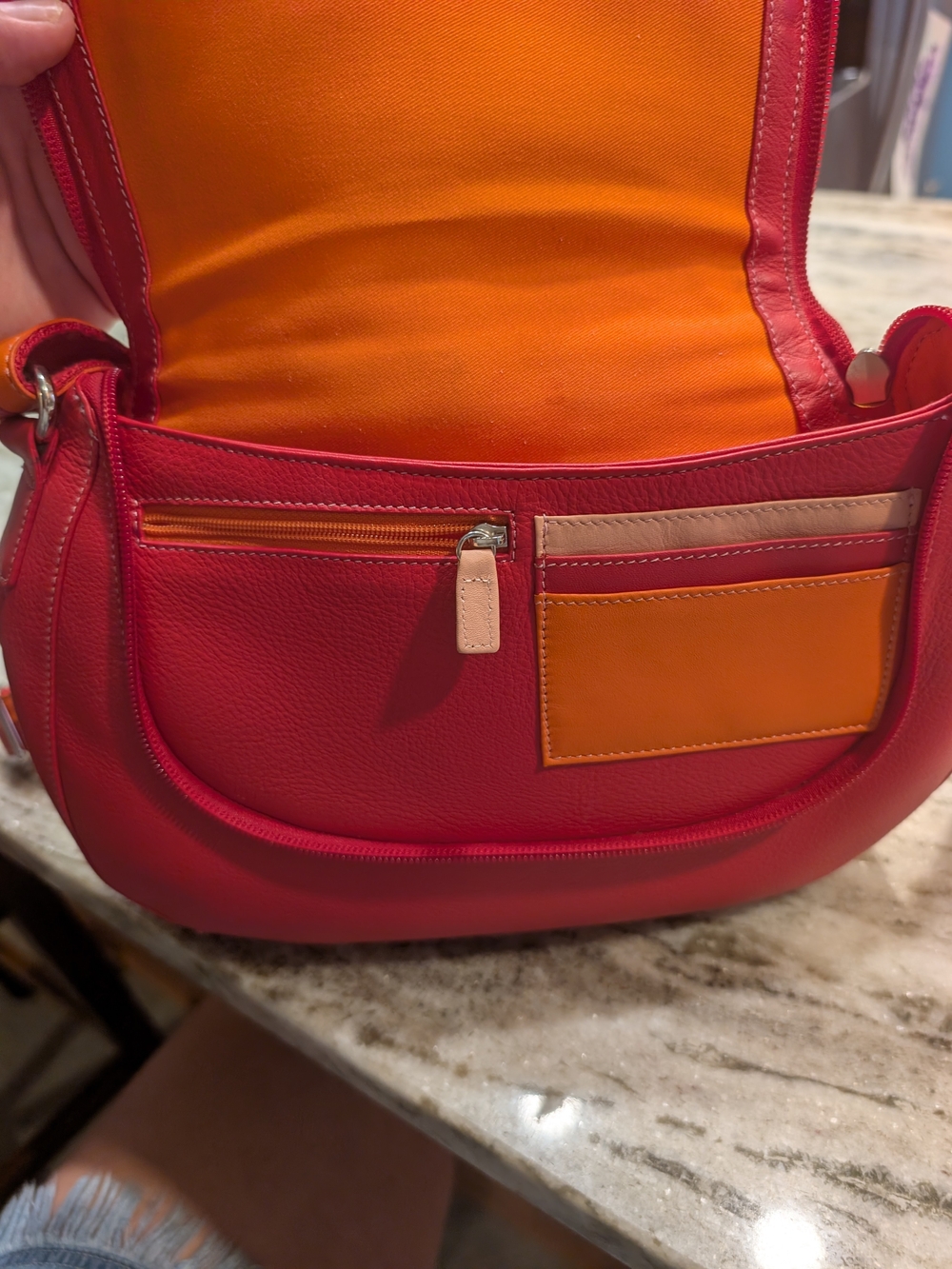 Mywalit Red and Orange Italian Leather Crossbody Bag